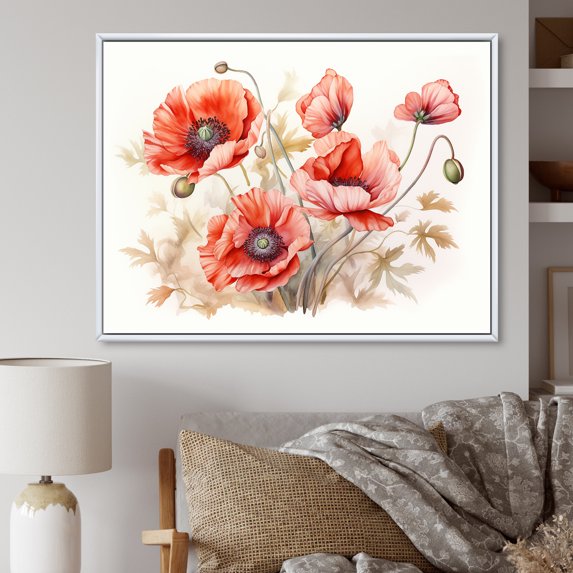 Designart "Winter Delight In Poppies' Charm I" Poppies Floater Framed Wall Decor