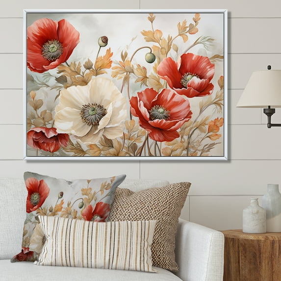 Designart "Winter Delight In Poppies' Charm II" Poppies Floater Framed Canvas Art Print