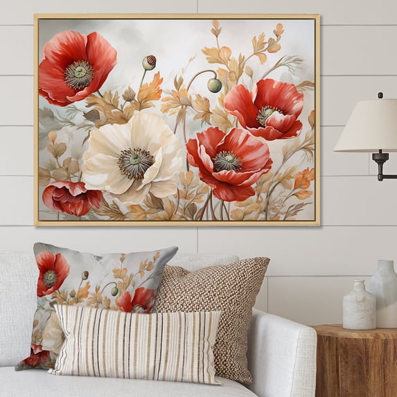 Designart "Winter Delight In Poppies' Charm II" Poppies Floater Framed Canvas Art Print
