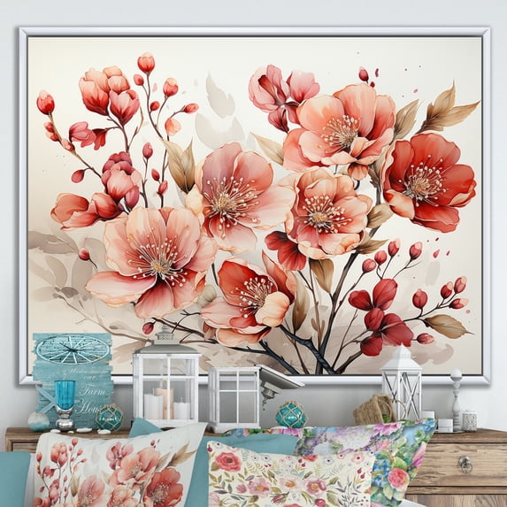 Designart "Winter Delight In Poppies' Charm" Poppies Floater Framed Canvas Prints