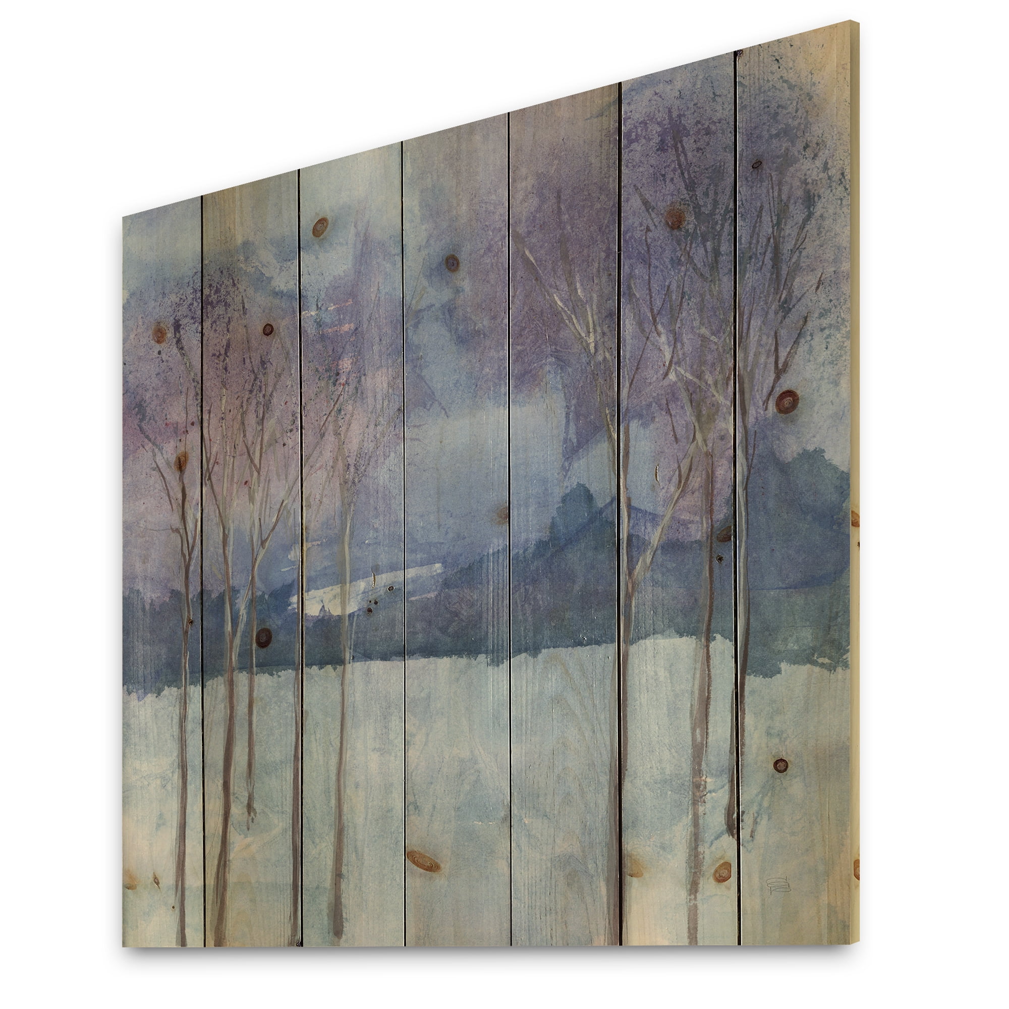 Designart 'Winter Evening Serenade' Traditional Landscape Print on Natural Pine Wood