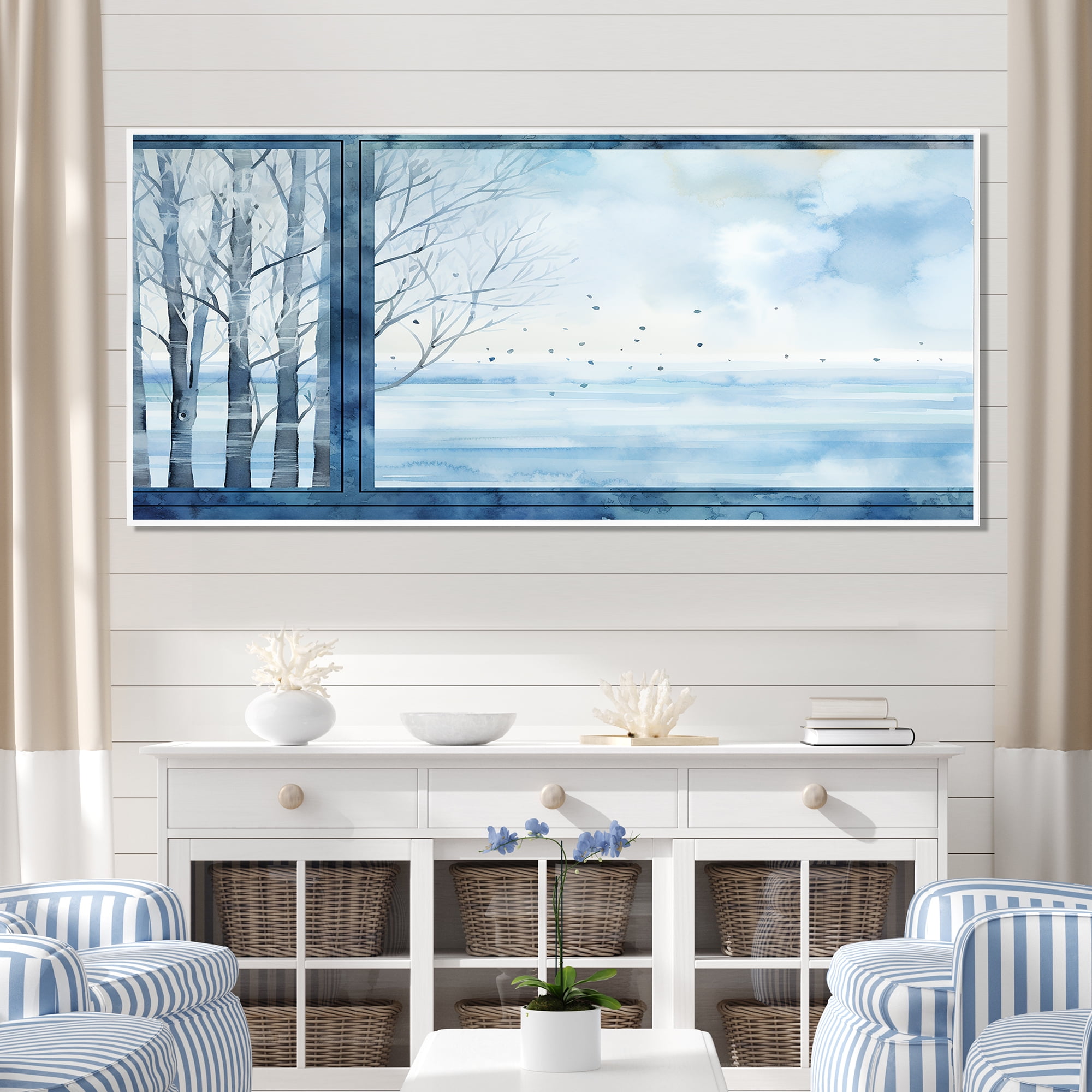 Designart "Winter Forest Collage Blue and White Harmony VII" Extra
