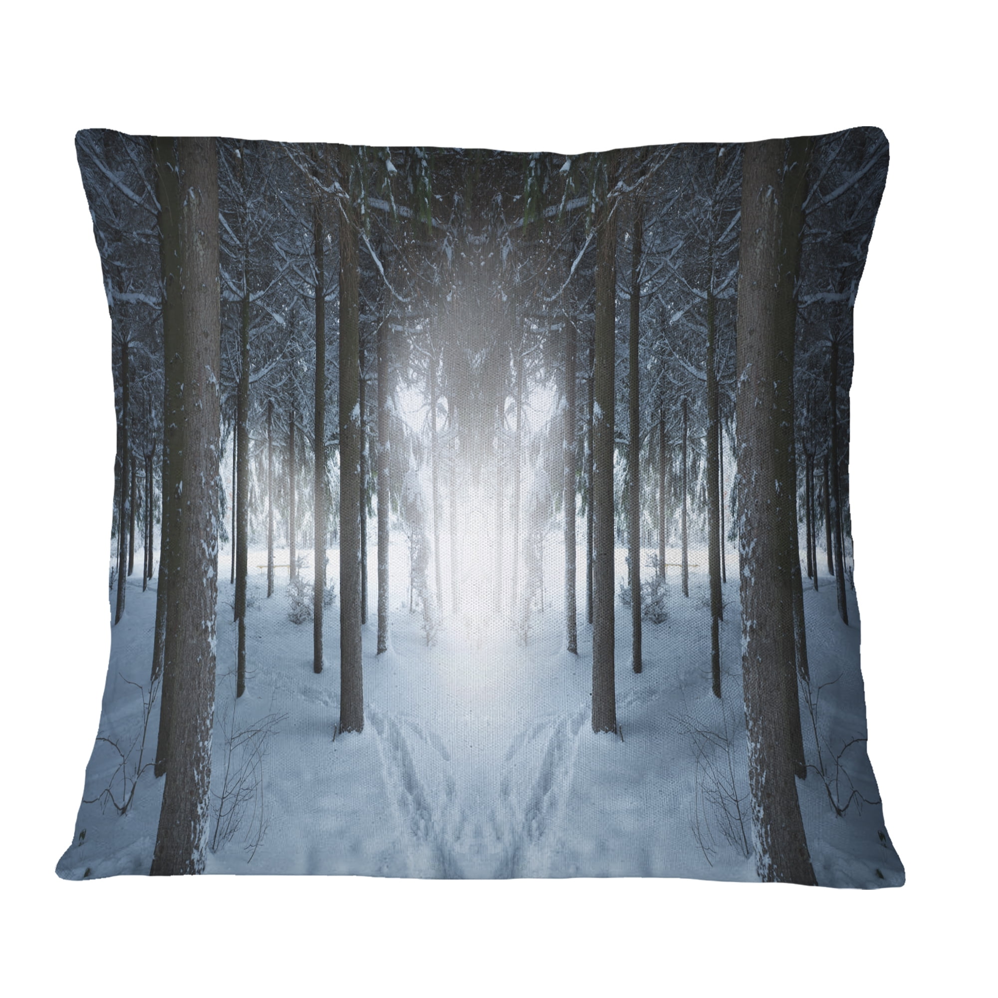Designart Winter Forest with Dark Woods - Landscape Printed Throw Pillow - 16x16