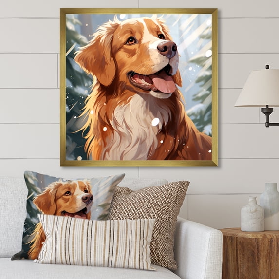 Designart "Winter Happiness of Labrador Dog" Animals Framed Wall Art Decor - Modern Brown Dog Hallway Framed Wall Art Decor