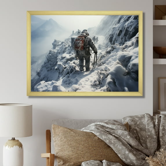 Designart "Winter Hiking Track in the Mountains III" Sports Framed Wall Art Decor - Modern Grey Hiking Entryway Framed Wall Art