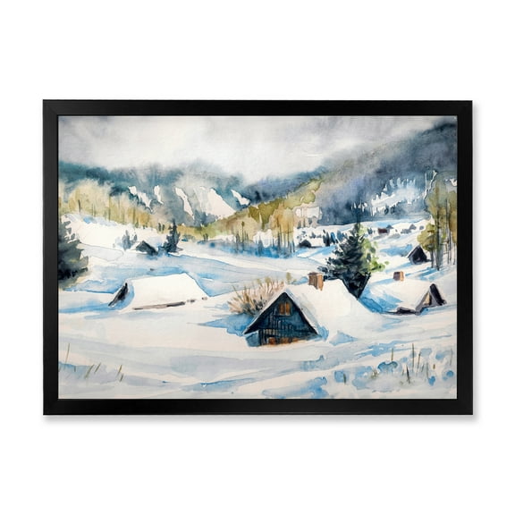 Designart 'Winter In Mountain Village' Traditional Framed Art Print