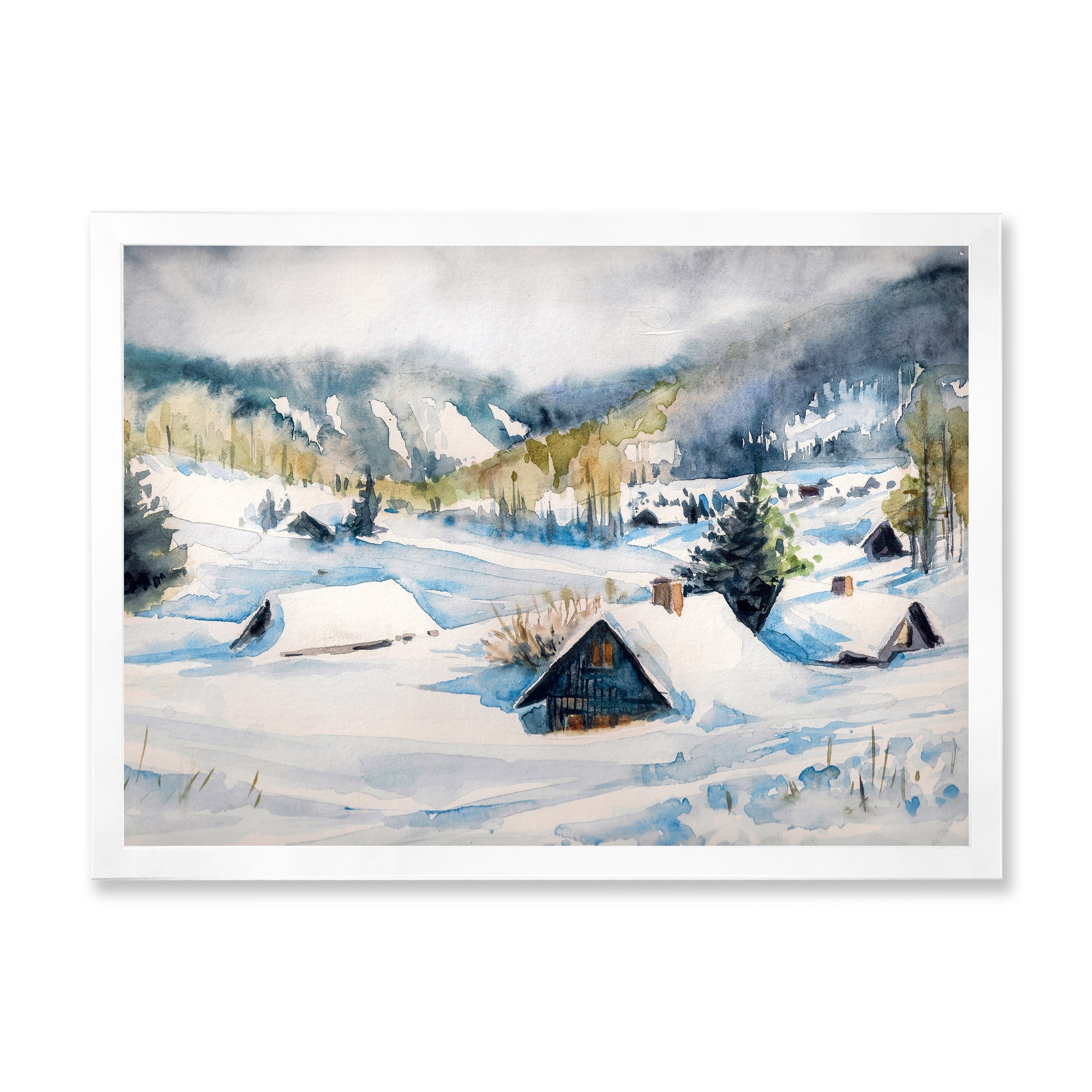 Designart 'Winter In Mountain Village' Traditional Framed Art Print