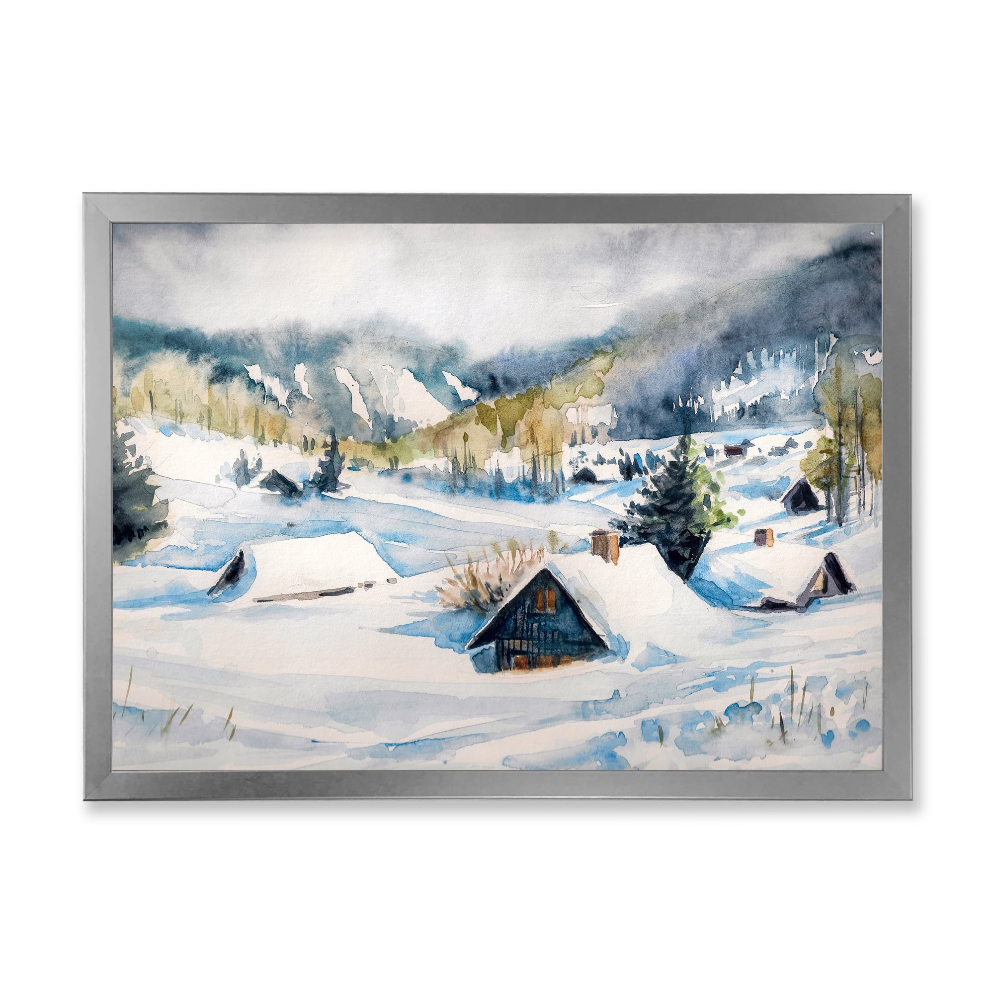 Designart 'Winter In Mountain Village' Traditional Framed Art Print