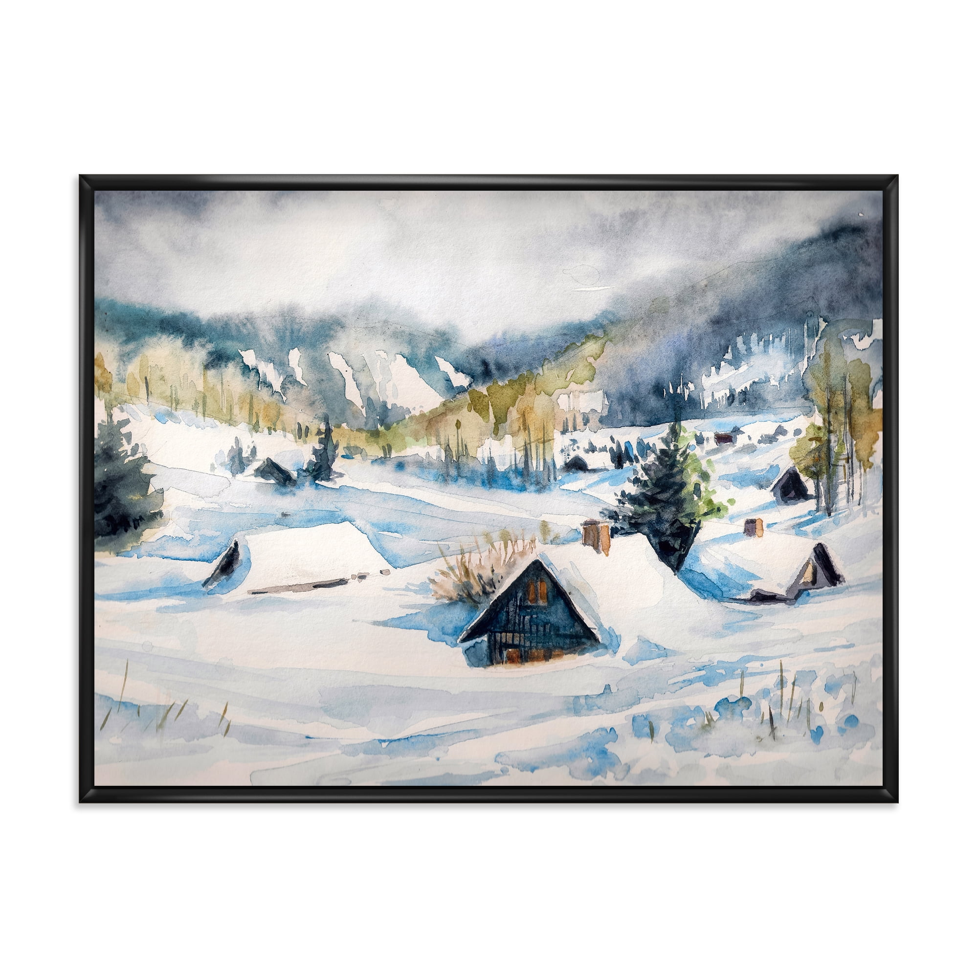 Designart 'Winter In Mountain Village' Traditional Framed Canvas Wall Art Print