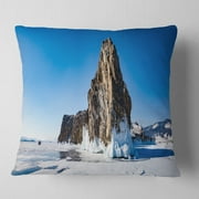 Designart Winter Lake Baikal Panorama - Seashore Throw Pillow - 16x16