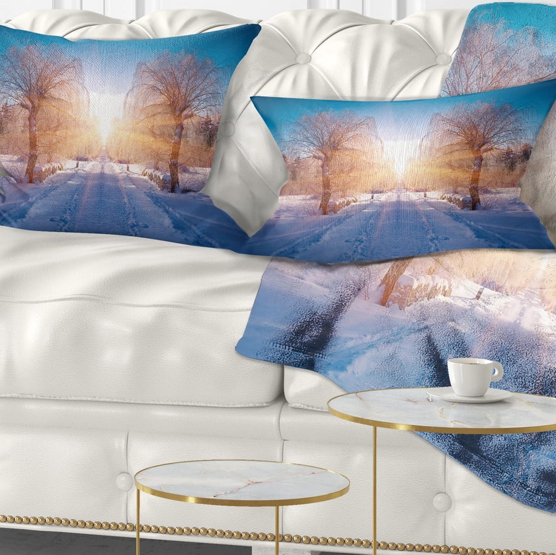 Designart Winter Landscape in City Park - Landscape Printed Throw Pillow - 12x20