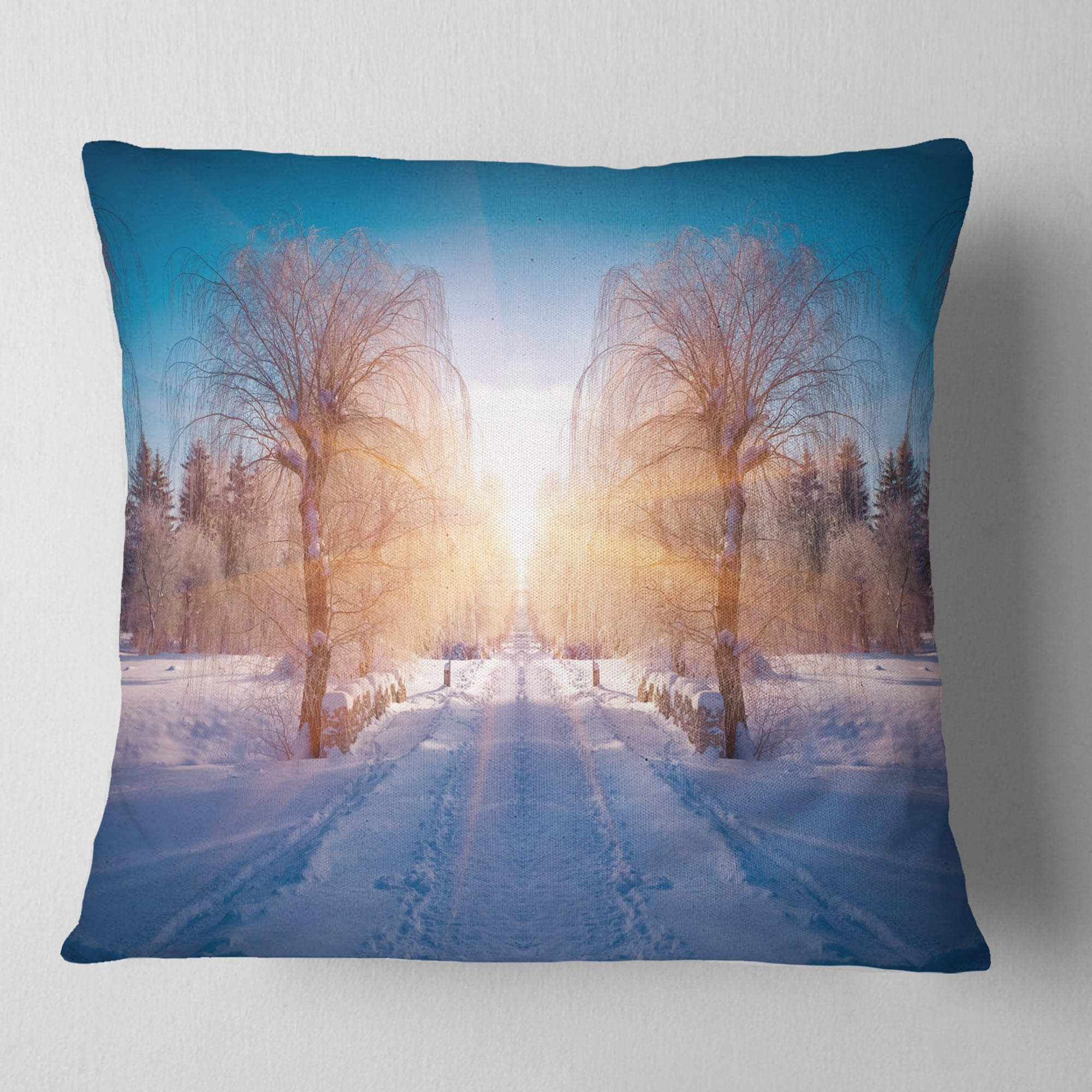 Designart Winter Landscape in City Park - Landscape Printed Throw Pillow - 18x18