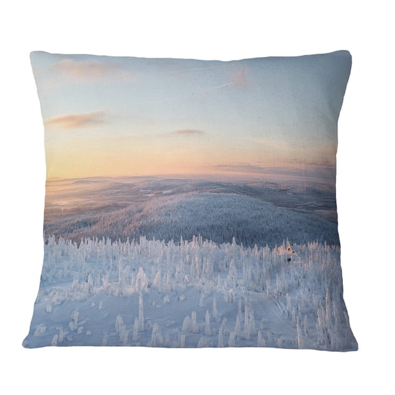 Designart Winter Landscape in Lapland - Landscape Printed Throw Pillow - 18x18