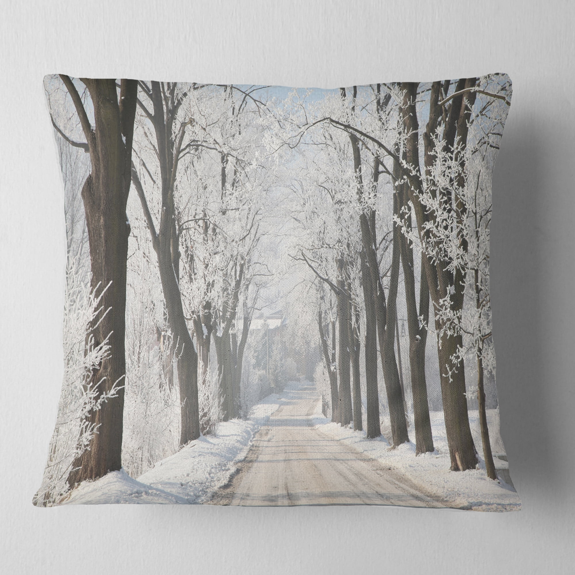 Designart Winter Lane in Countryside - Forest Throw Pillow - 16x16