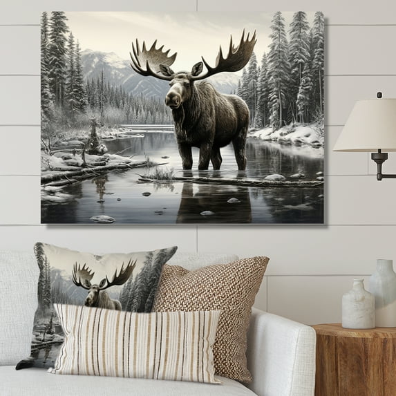 Designart "Winter Majesty of White Moose" Animals Wall Decor