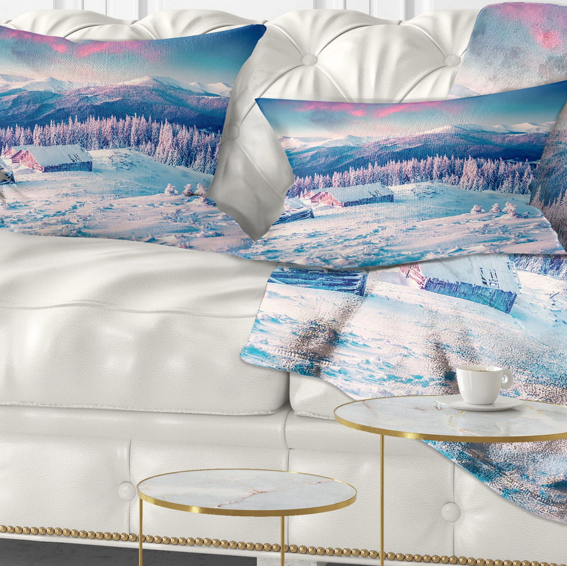 Designart Winter Morning in Carpathian - Landscape Photography Throw Pillow - 12x20
