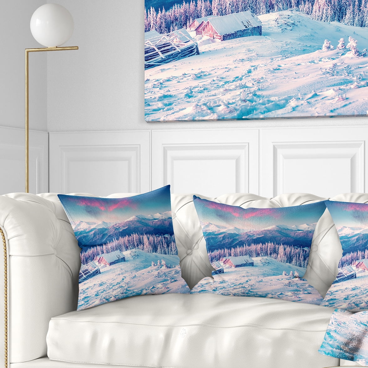 Designart Winter Morning in Carpathian - Landscape Photography Throw Pillow - 16x16