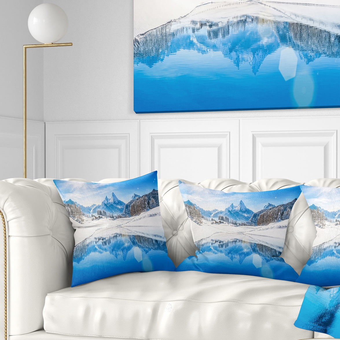 Designart Winter Mountain Lake in Alps - Landscape Photography Throw Pillow - 16x16