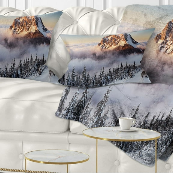 Designart Winter Mountain Landscape - Photography Throw Pillow - 12x20