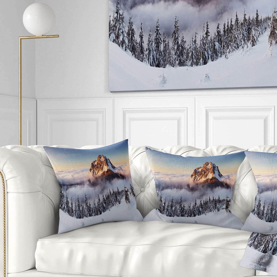 Designart Winter Mountain Landscape - Photography Throw Pillow - 16x16