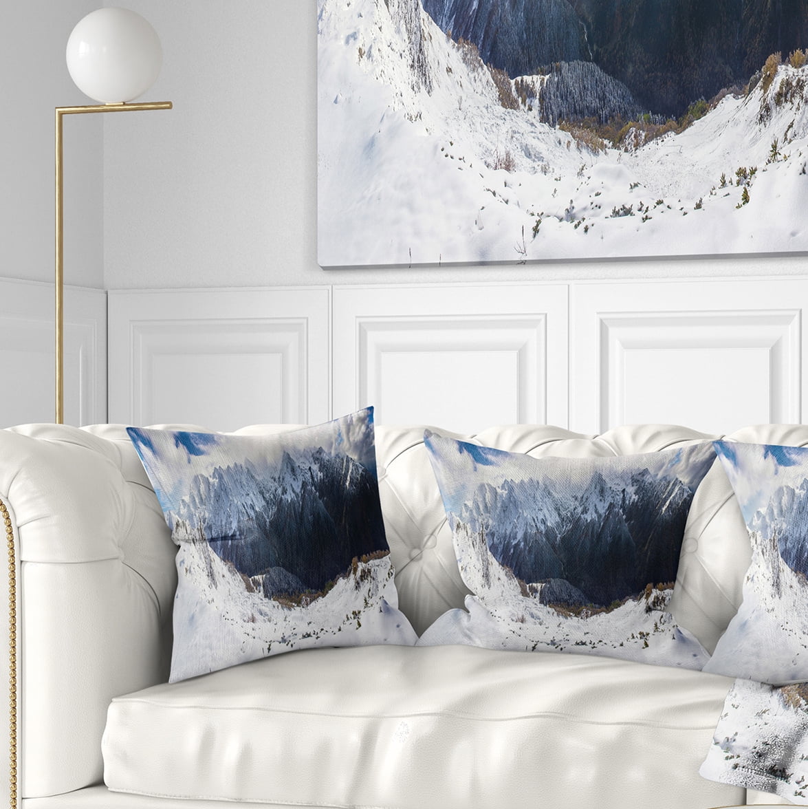 Designart Winter Mountain in Svaneti - Landscape Photography Throw Pillow - 16x16
