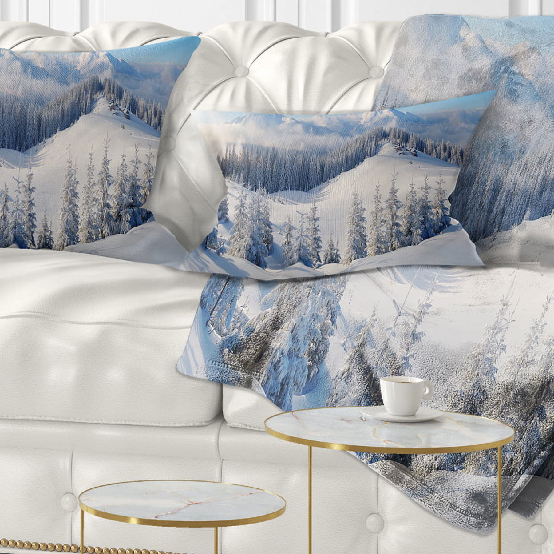 Designart Winter Mountains Panorama - Photography Throw Pillow - 12x20