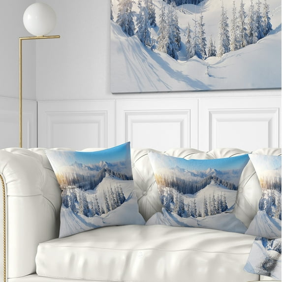 Designart Winter Mountains Panorama - Photography Throw Pillow - 16x16