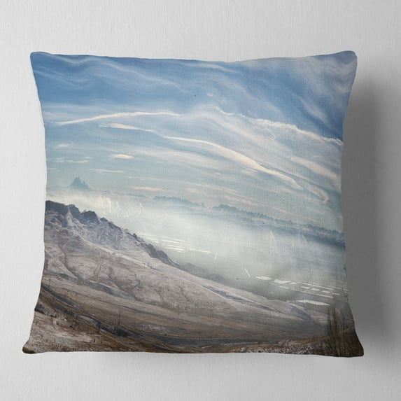 Designart Winter Mountains in Caucasus - Oversized Beach Throw Pillow - 16x16
