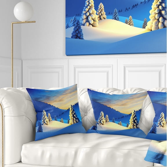 Designart Winter Mountains with Fir Trees - Landscape Photography Throw Pillow - 16x16