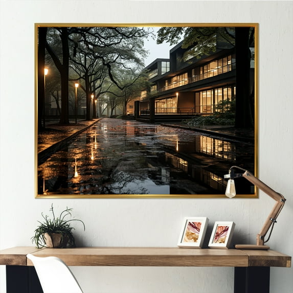 Designart "Winter Photo Of A College University" College & University Buildings Floater Framed Wall Art Prints