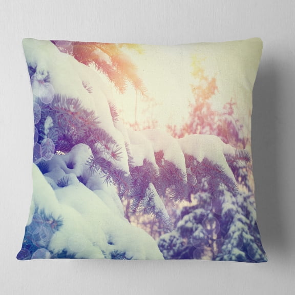 Designart Winter Pine Trees in Mountains - Landscape Printed Throw Pillow - 16x16