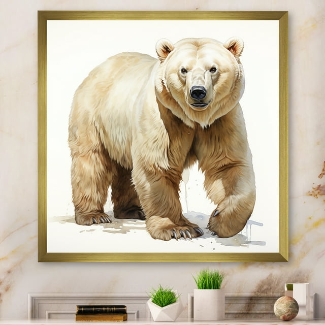 Designart "Winter Polar Bear II" Animals Framed Wall Art Decor Modern