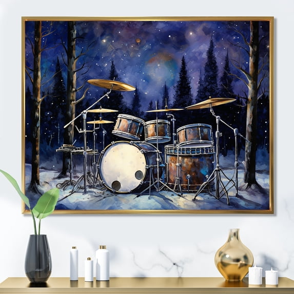 Designart "Winter Rhythms On Music Drums I" Music Floater Framed Canvas Prints