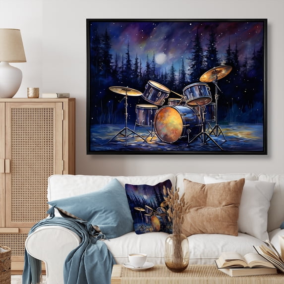 Designart "Winter Rhythms On Music Drums" Music Floater Framed Canvas Wall Art