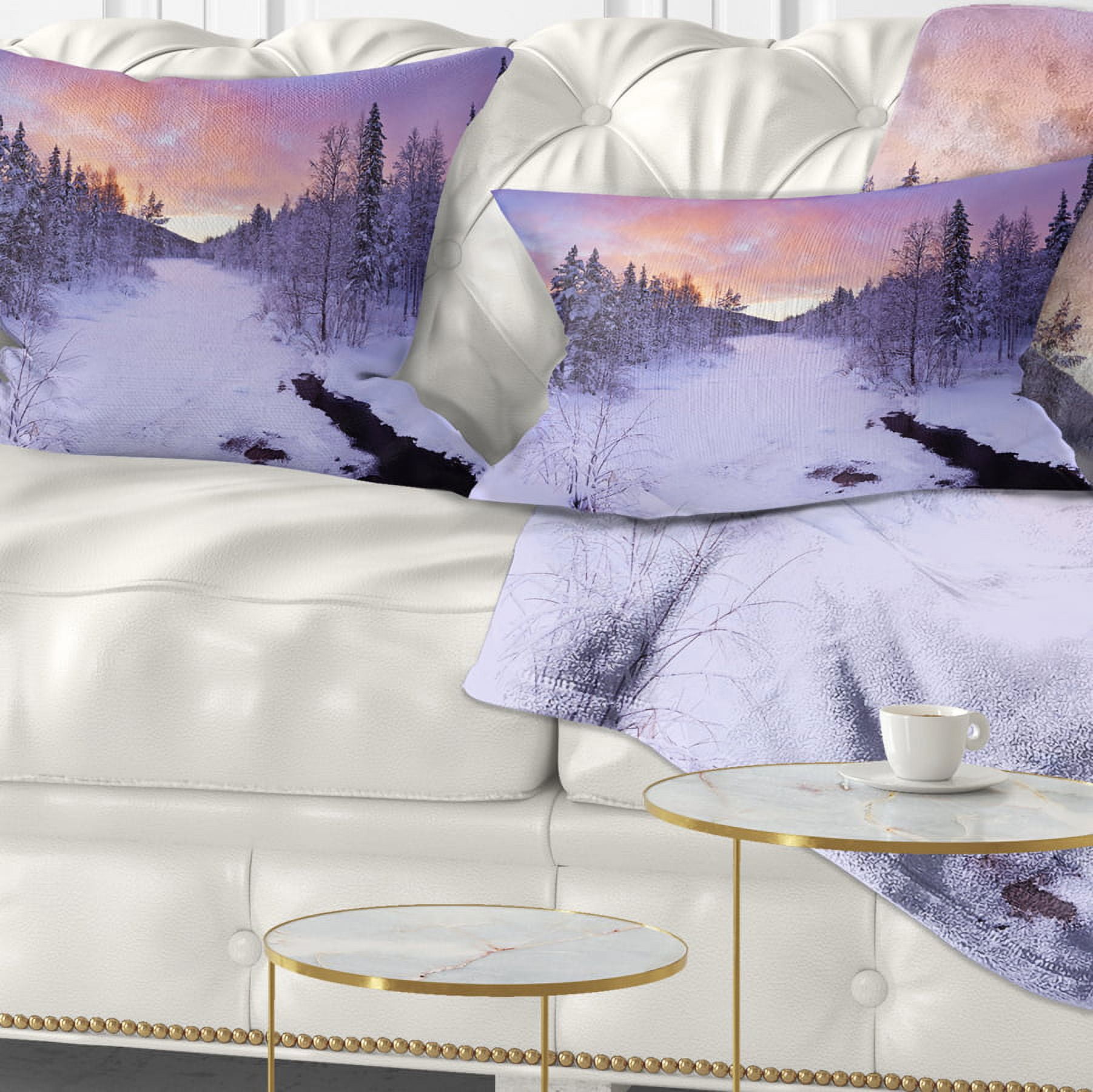 Designart Winter River in Finnish Lapland - Modern Landscape Printed Throw Pillow - 12x20