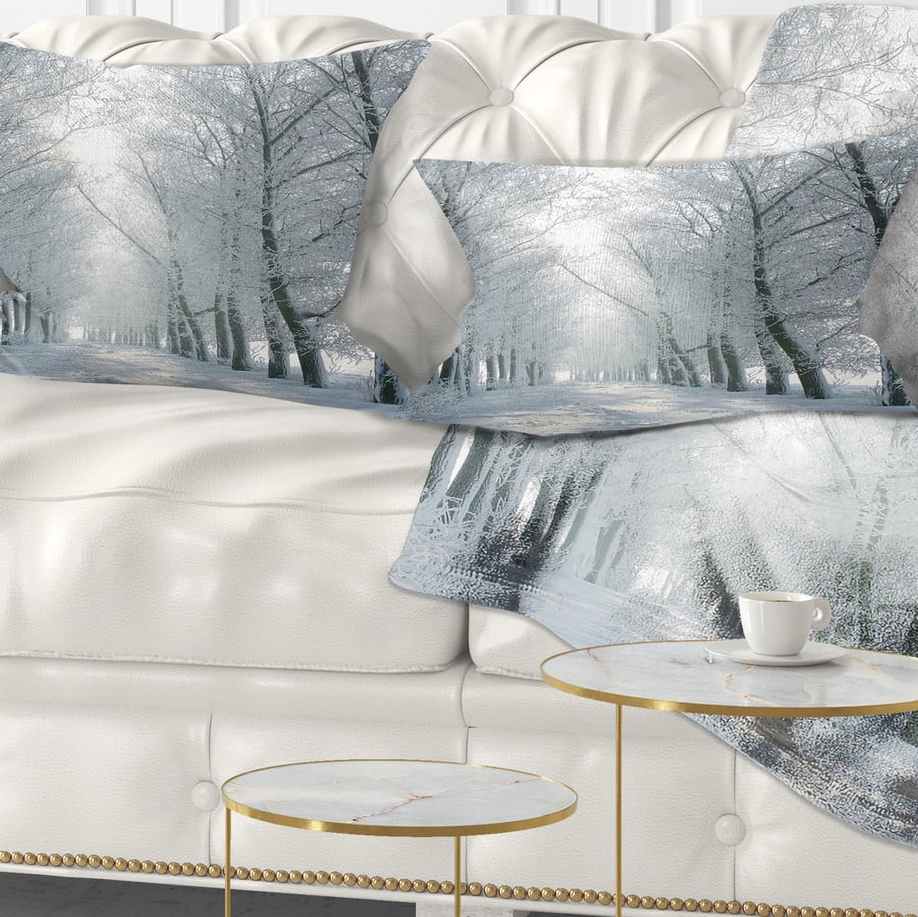Designart Winter Road Backlit my Morning Sun - Forest Throw Pillow - 12x20