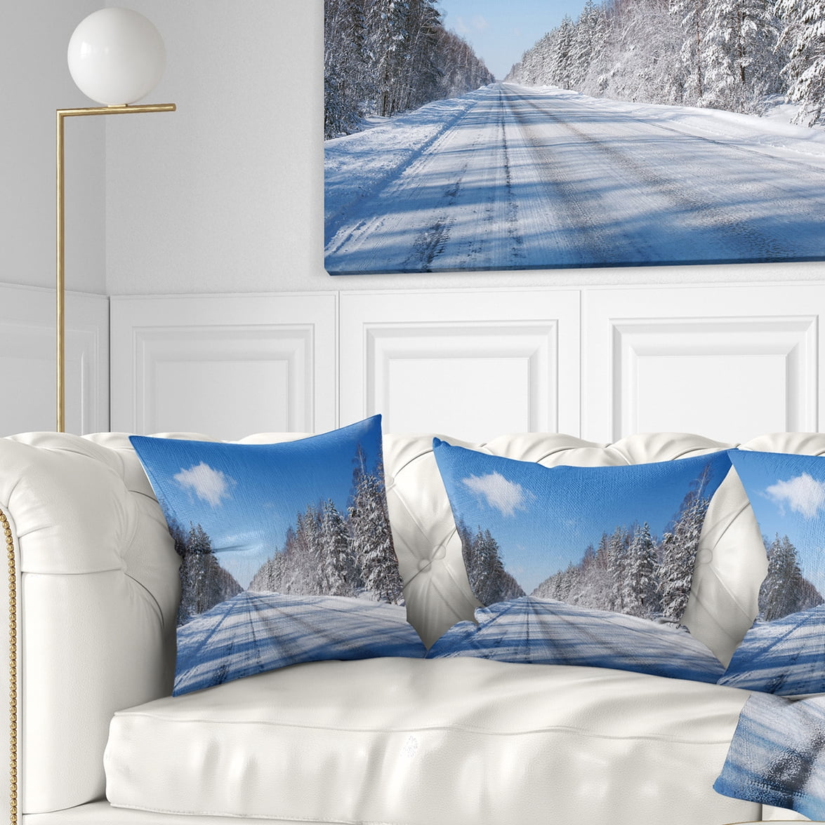 Designart Winter Road - Landscape Photography Throw Pillow - 18x18