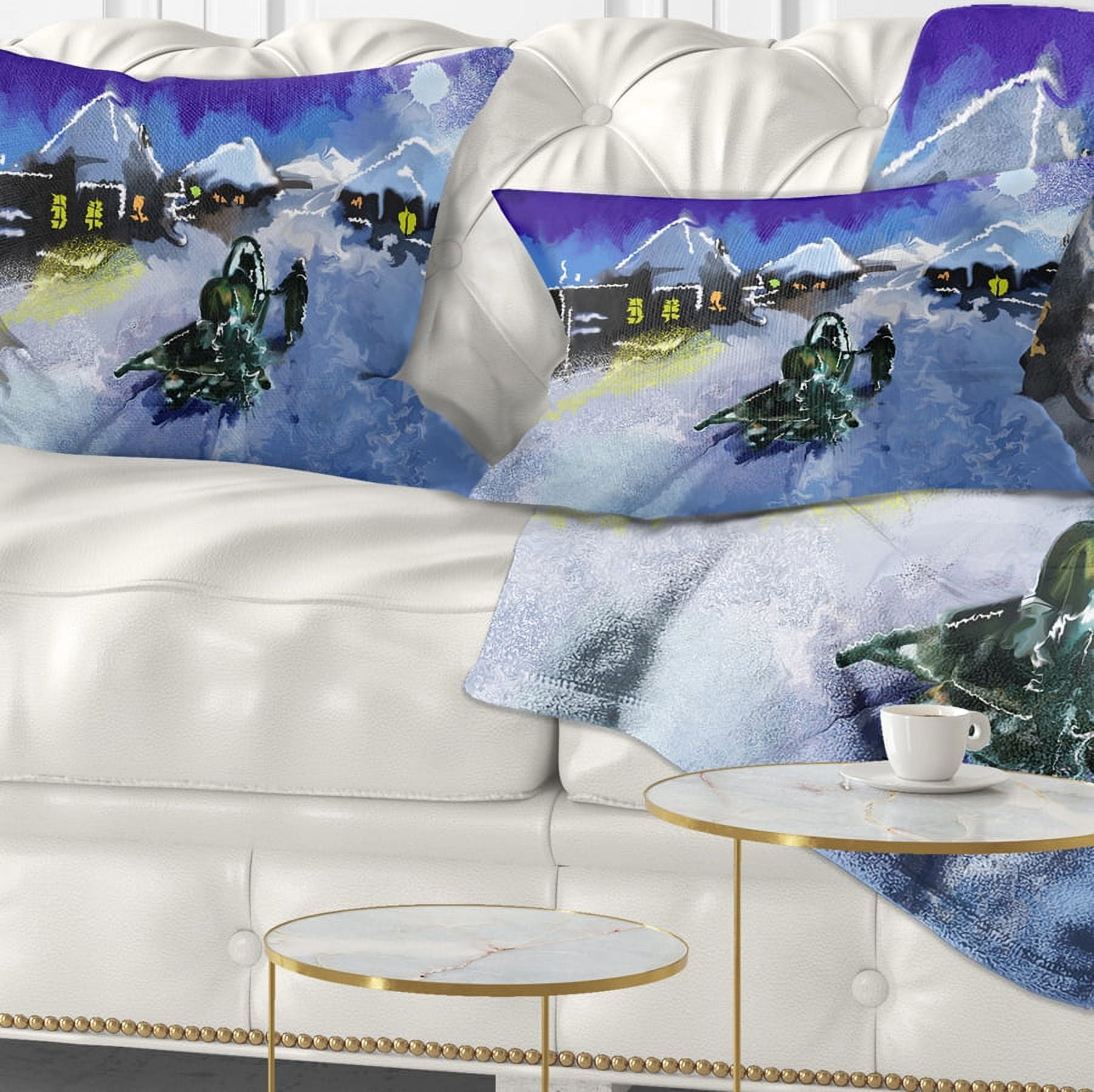 Designart Winter Road and Night Sky - Landscape Printed Throw Pillow - 12x20