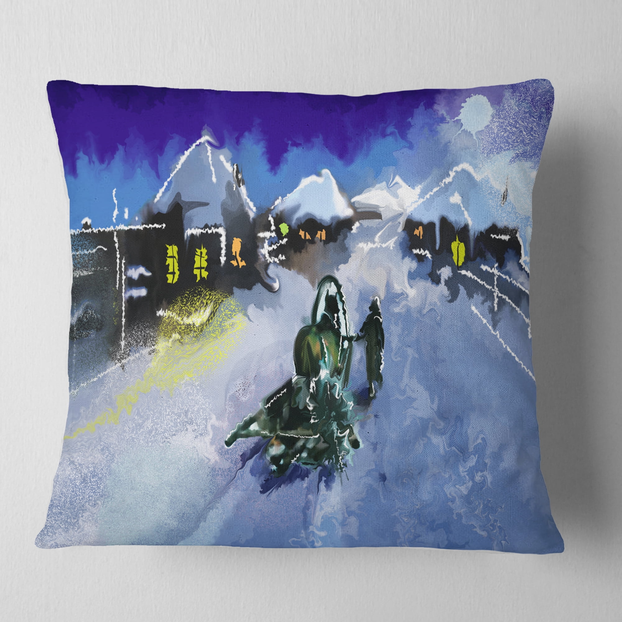 Designart Winter Road and Night Sky - Landscape Printed Throw Pillow - 16x16