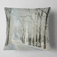thumbnail image 1 of Designart Winter Rural Road Among Frosted Trees - Forest Throw Pillow - 18x18, 1 of 4