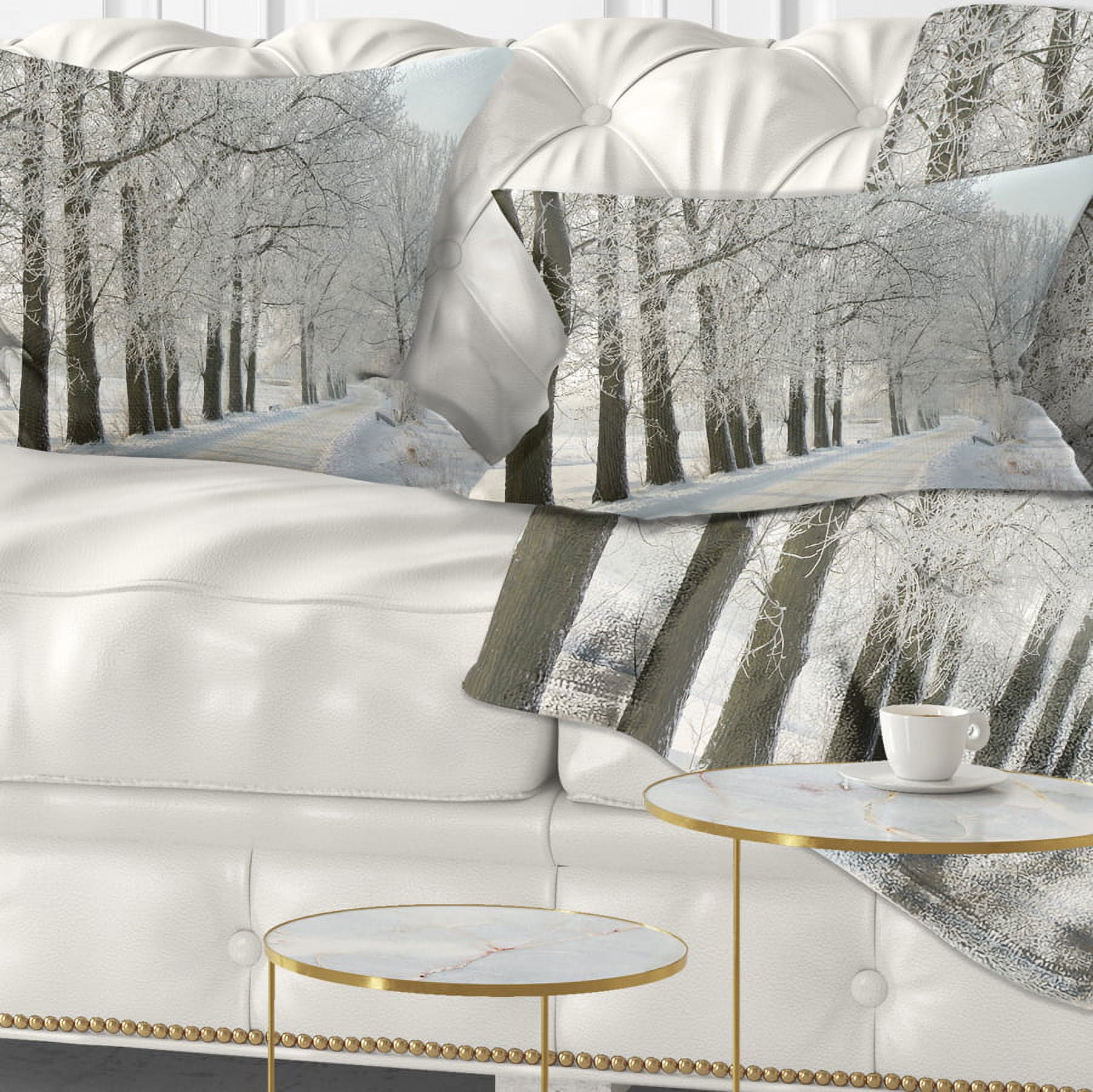 Designart Winter Rural Road at Sunrise - Forest Throw Pillow - 12x20