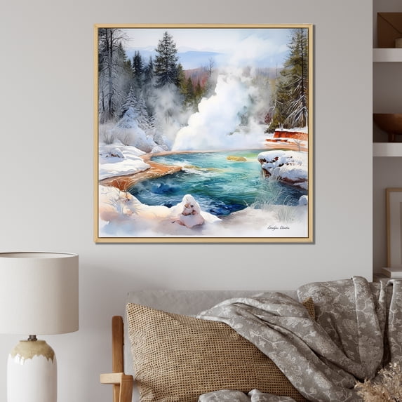 Designart "Winter'S Charming Geyser" Geyser Floater Framed Canvas Prints