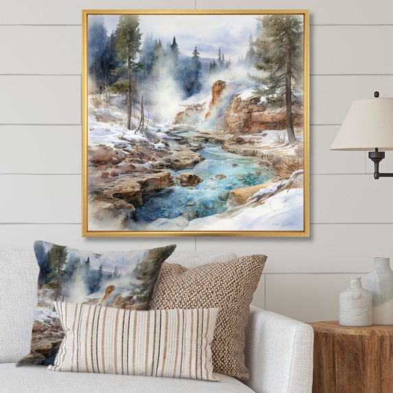 Designart "Winter'S Charming Geyser I" Geyser Floater Framed Wall Decor