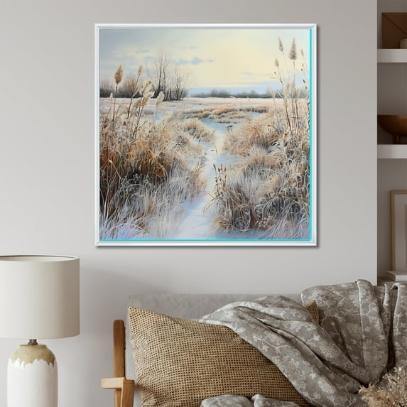 Designart "Winter'S Charming Plant Beauty" Plants Floater Framed Wall Art Prints