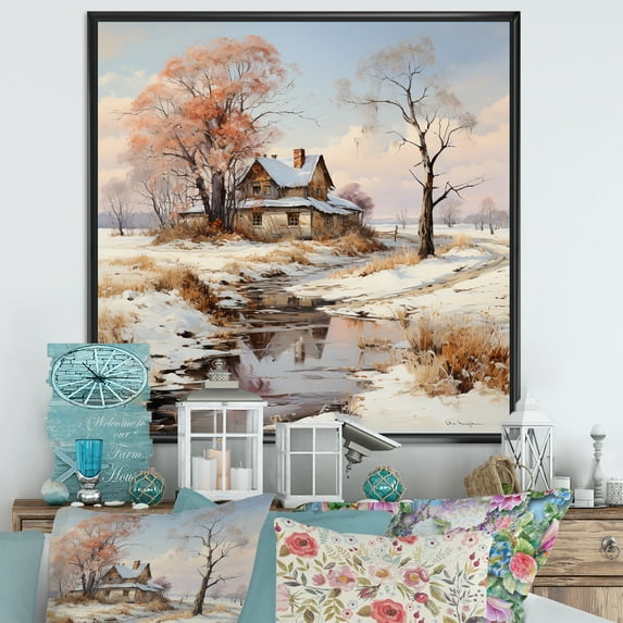 Designart "Winter'S Countryside Path I" Road Floater Framed Wall Decor