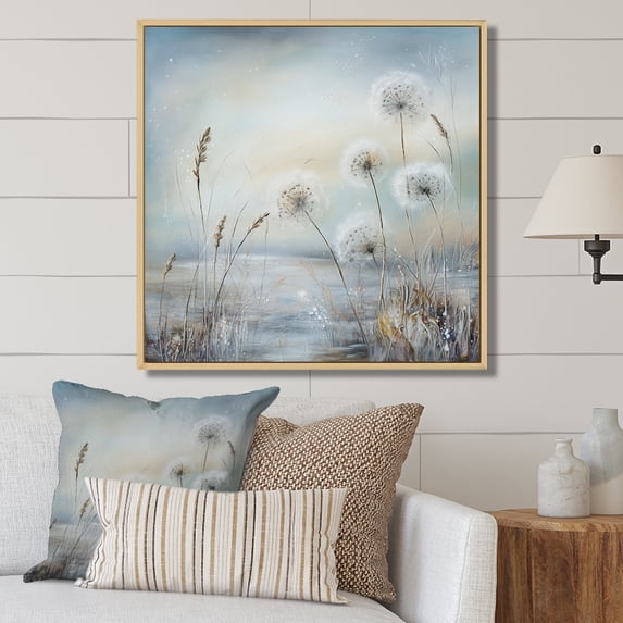 Designart "Winter'S Dandelion Charm III" Dandelion Floater Framed Wall Art Prints