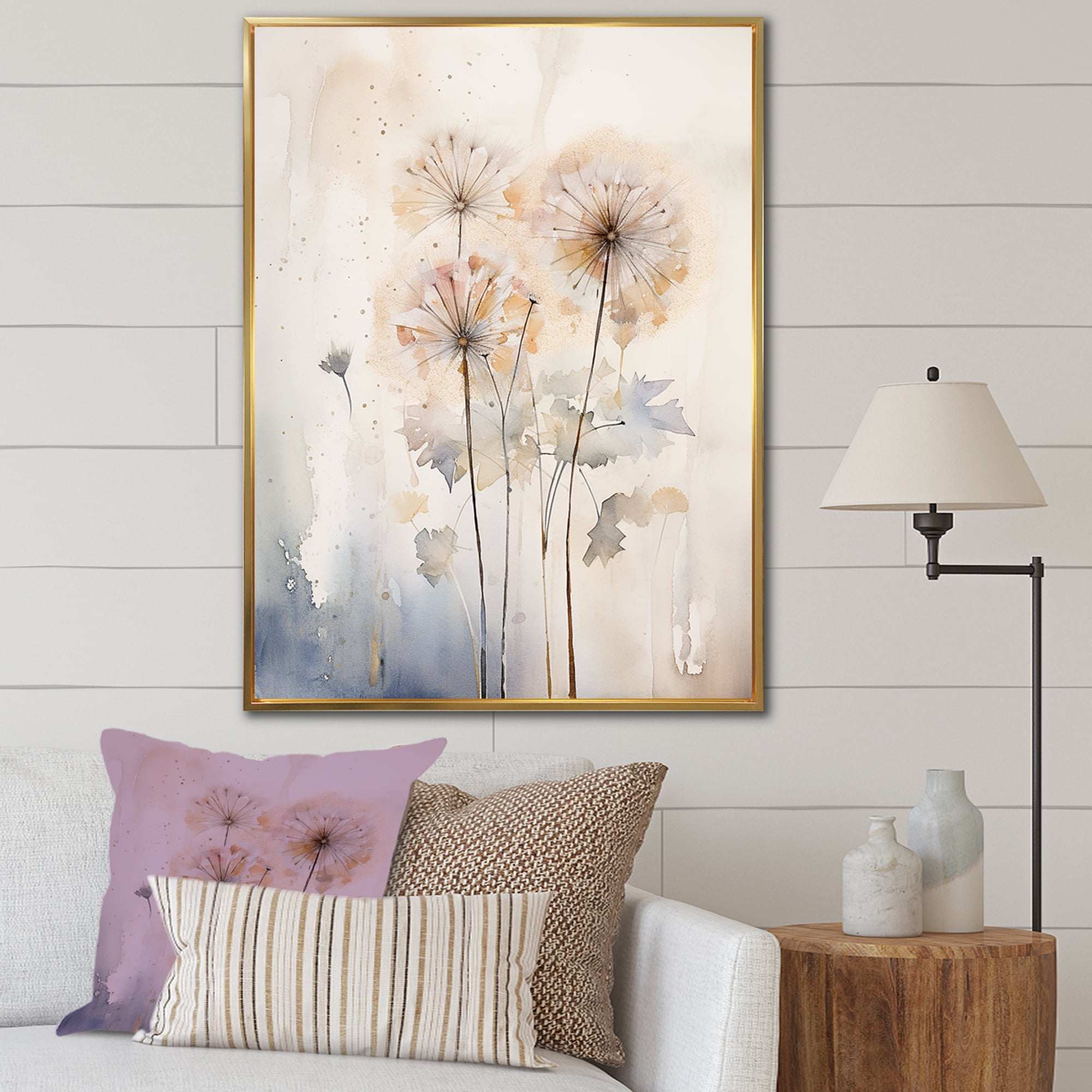 Designart "Winter'S Dandelion Charm IV" Dandelion Floater Framed Wall