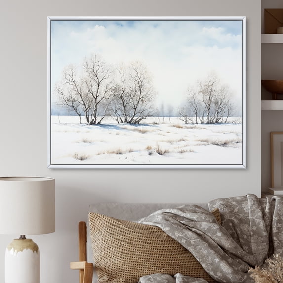 Designart "Winter'S Minimalist Canvas II" Snow Floater Framed Wall Decor