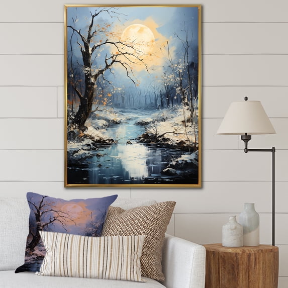 Designart "Winter'S Moonlit Silhouettes II" Tree Oak Floater Framed Wall Art Prints
