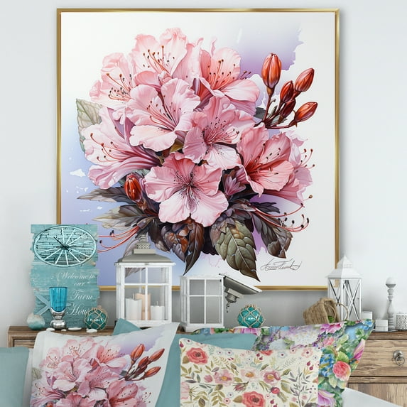 Designart "Winter'S Rhododendron Embrace" Rhododendron Floater Framed Canvas Prints